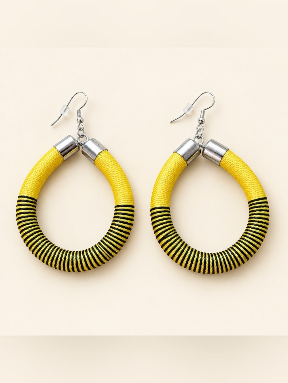 Yellow Wrapped Hoop Earrings with Black Accent